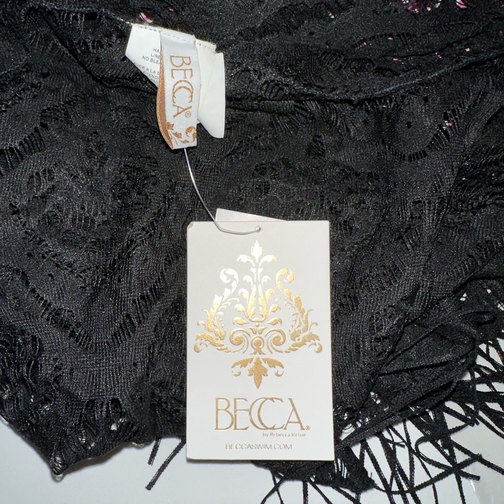 BECCA *Malay* black crochet lace fringe coverup skirt sarong shawl headwrap - Picture 6 of 7